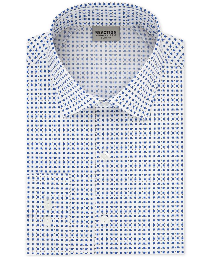 Kenneth Cole Reaction Men's Technicole Slim Fit 3 Way Stretch Non Iron Printed Dress Shirt Blue Size L