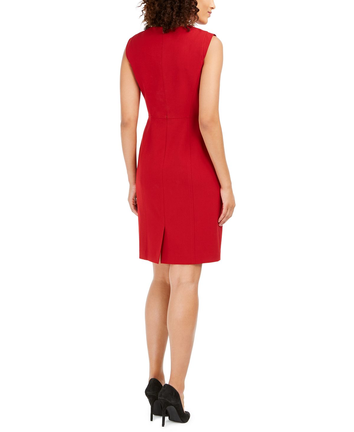 Anne Klein Women's Zippered Sleeveless Crew Neck Knee Length Sheath Wear to Work Dress Red Size 14