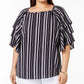 Charter Club Women's Striped Tiered Sleeve Top Blue Size 4X