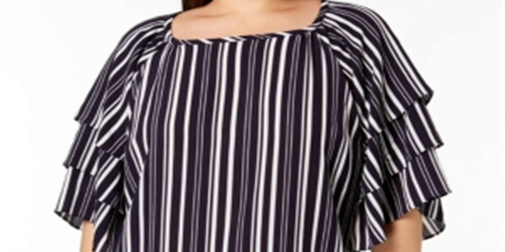 Charter Club Women's Striped Tiered Sleeve Top Blue Size 4X