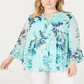 Charter Club Women's Plus Printed Tiered-Ruffle Top Blue Size 3X