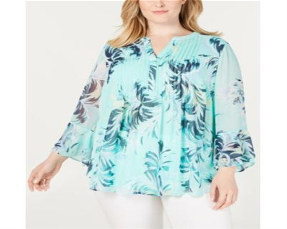 Charter Club Women's Plus Printed Tiered-Ruffle Top Blue Size 3X