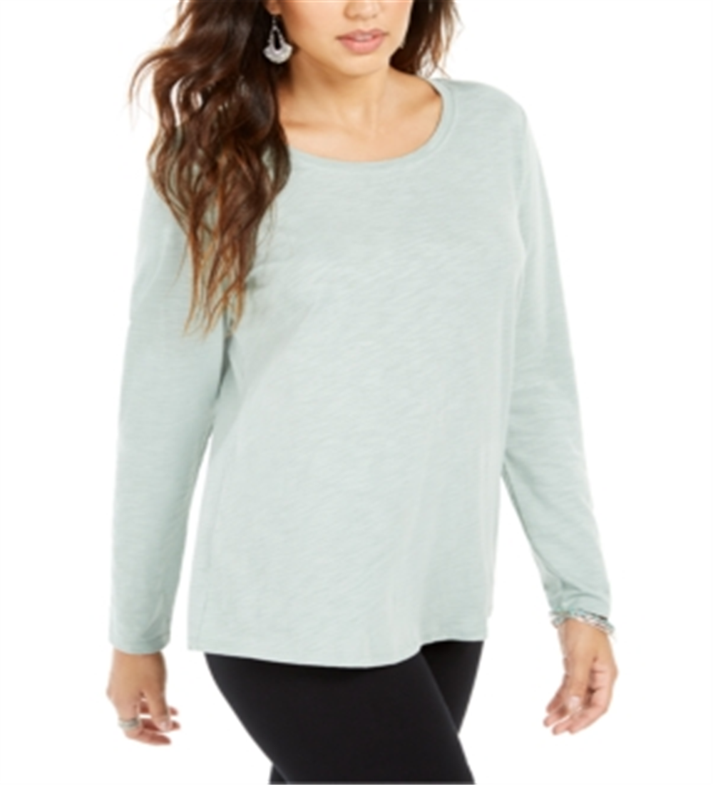 Style & Co Women's Long Sleeve Crewneck Top Green Size Medium