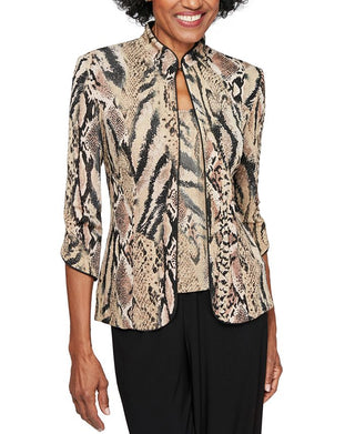 Alex Evenings Women's Animal Print Twinset Brown Size Small