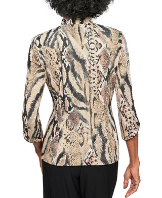 Alex Evenings Women's Animal Print Twinset Brown Size Small