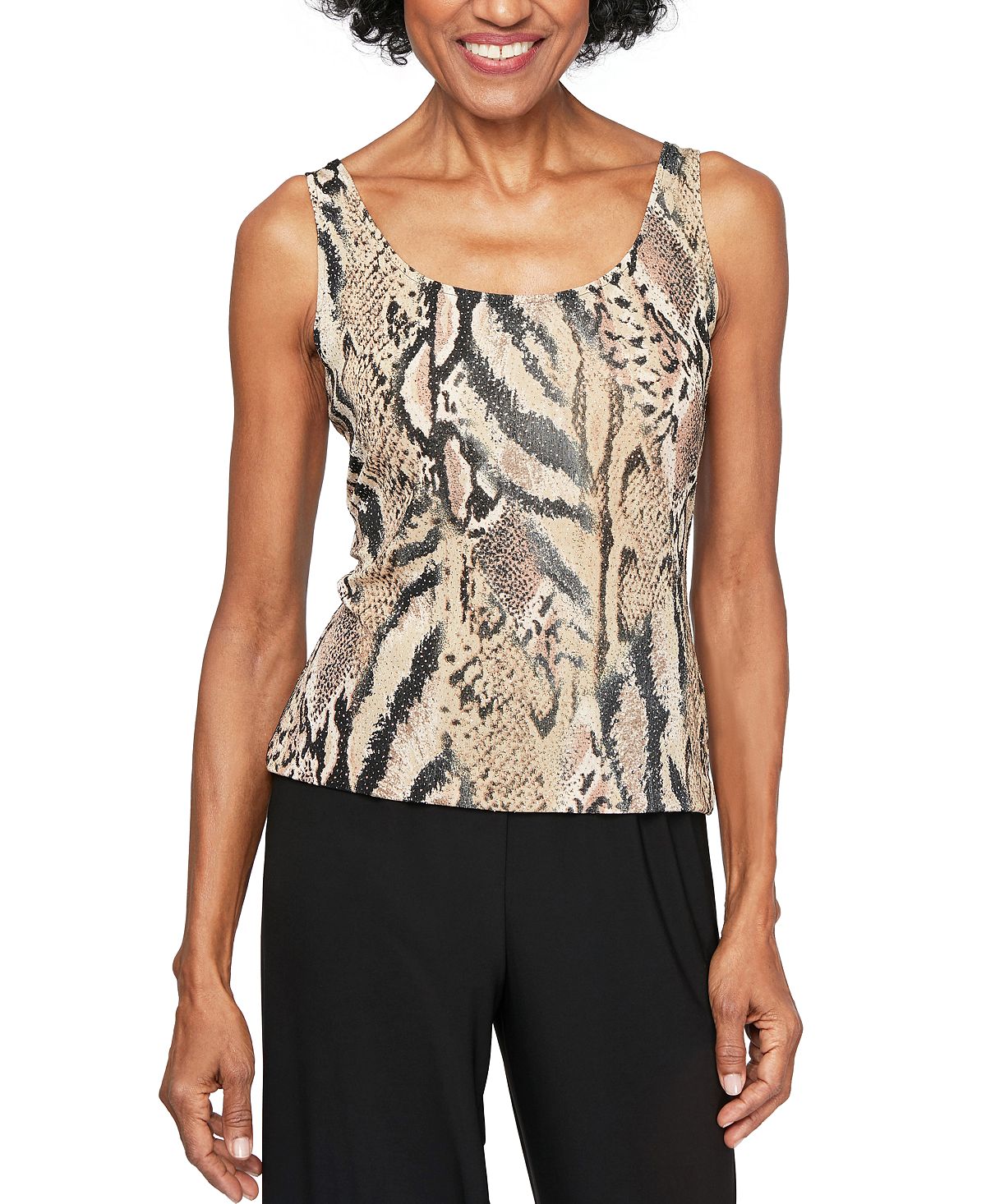 Alex Evenings Women's Animal Print Twinset Brown Size Small