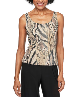 Alex Evenings Women's Animal Print Twinset Brown Size Small