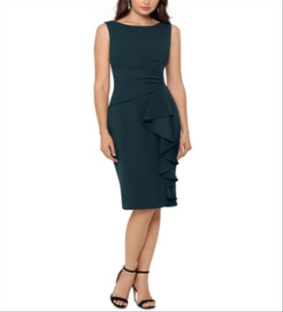 Betsy & Adam Women's Cascading Ruffle Sheath Dress Green Size 14