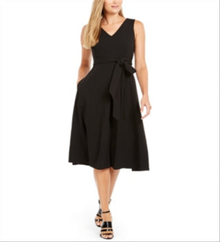 Calvin Klein Women's Belted V Neck Dress Black Size 2