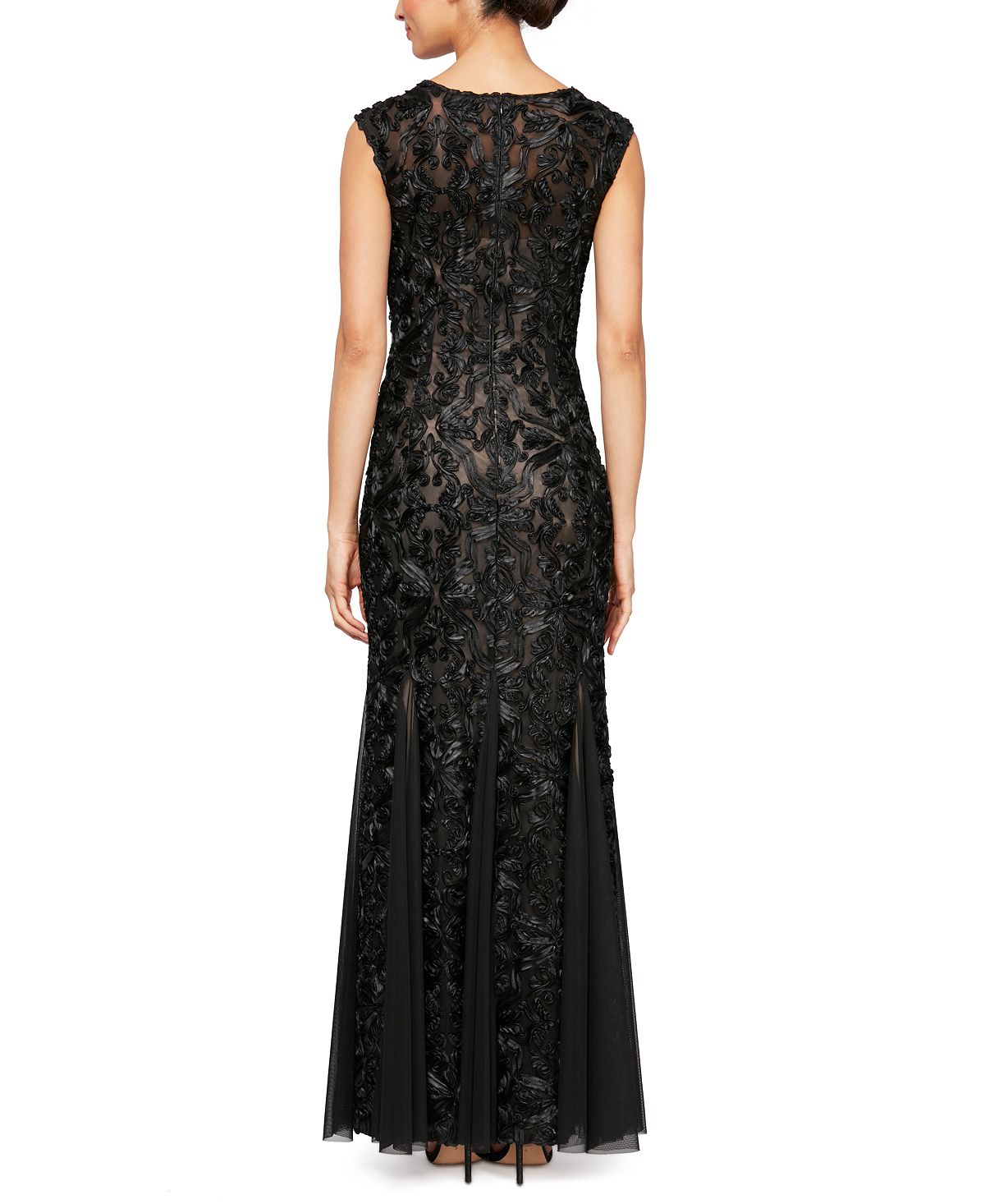 Alex Evenings Women's Floral Sleeveless Jewel Neck Full Length Fit Flare Formal Dress Black Size 14