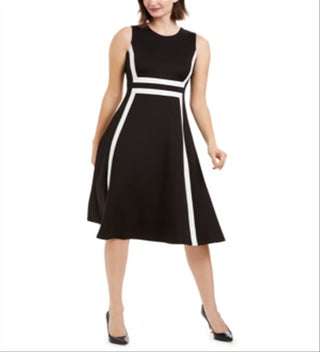 Calvin Klein Women's Colorblock Sleeveless Fit Flare Dress Black Size 2