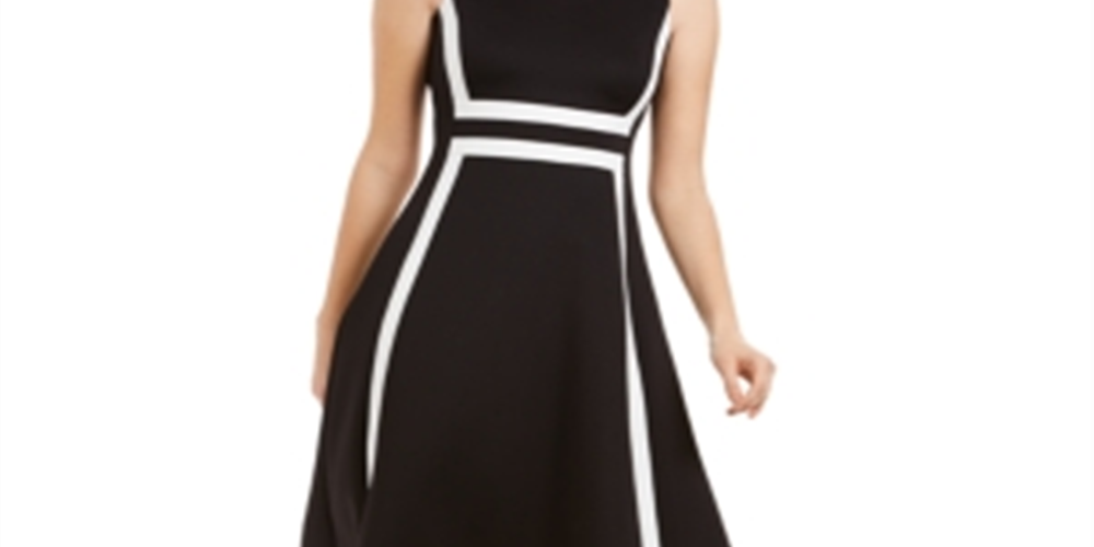 Calvin Klein Women's Colorblock Sleeveless Fit Flare Dress Black Size 2