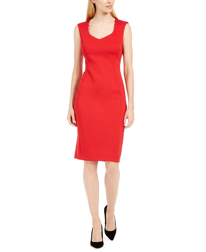Calvin Klein Women's Sleeveless Knee Length Sheath Dress Red Size 10