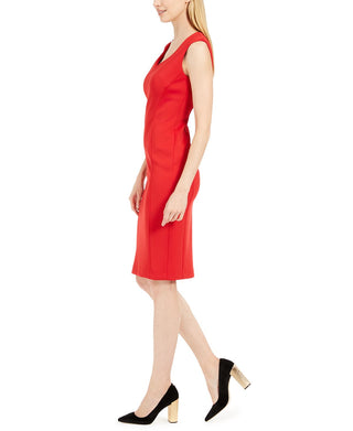 Calvin Klein Women's Sleeveless Knee Length Sheath Dress Red Size 10