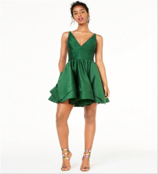 Blondie Nites Women's Zippered Short Sleeve Sweetheart Neckline Mini Fit Flare Formal Dress Green Size 9