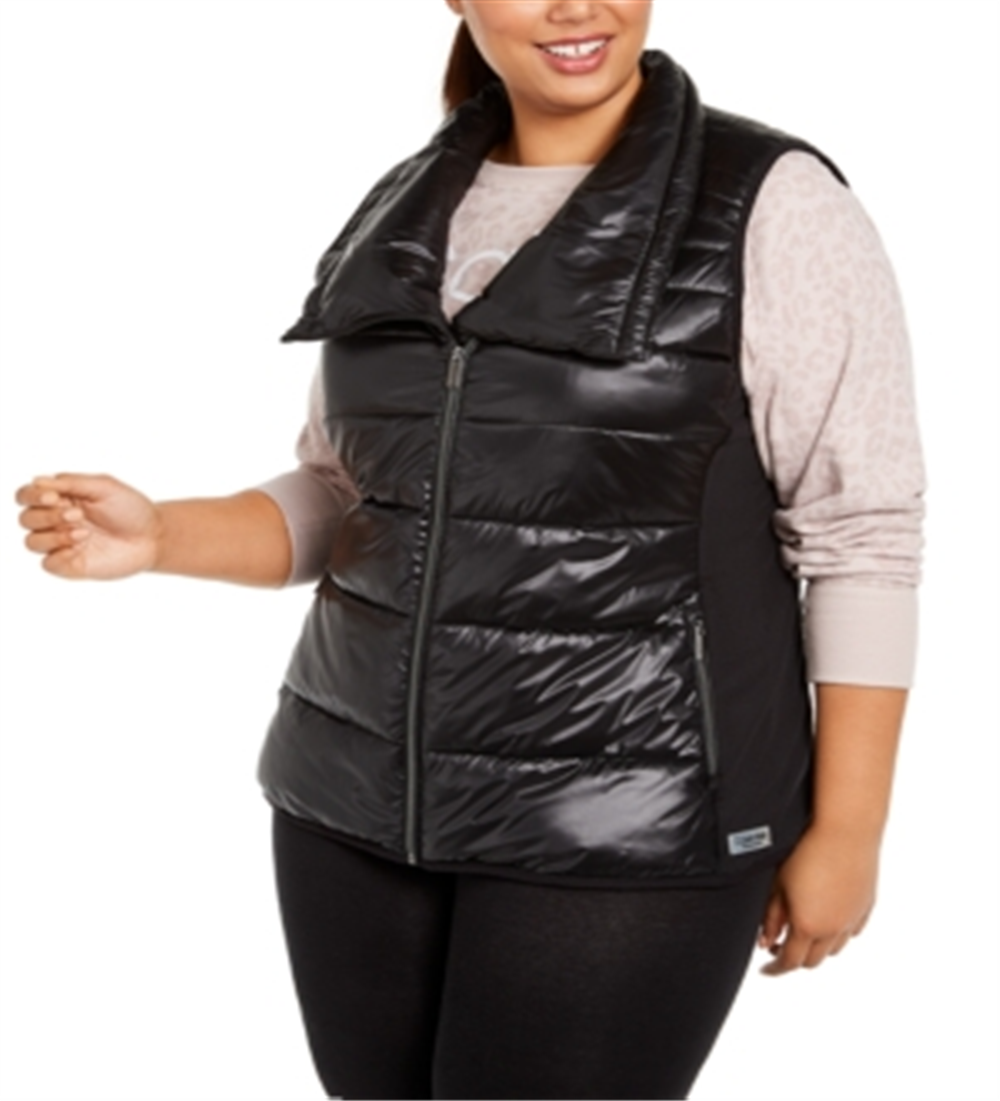 Calvin Klein Women's Performance Plus Printed Puffer Vest Black Size 1X