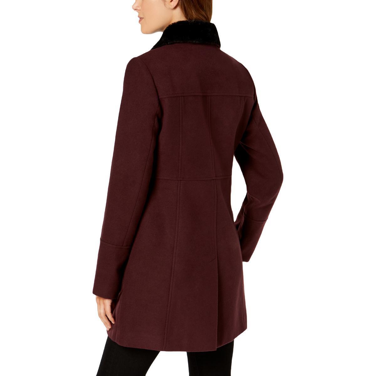 Maralyn & Me Junior's Faux Fur Collar Asymmetrical Coat Red Size Large