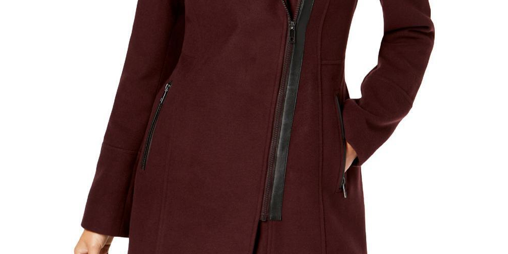 Maralyn & Me Junior's Faux Fur Collar Asymmetrical Coat Red Size Large