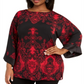 JM Collection Women's Cowl Neck Printed Sweater Black Size 4X