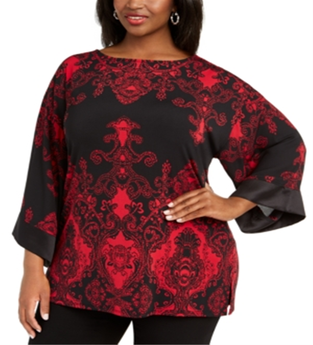 JM Collection Women's Cowl Neck Printed Sweater Black Size 4X