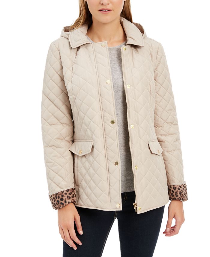 Charter Club Women's Quilted Hooded Jacket Beige Size Petite Small