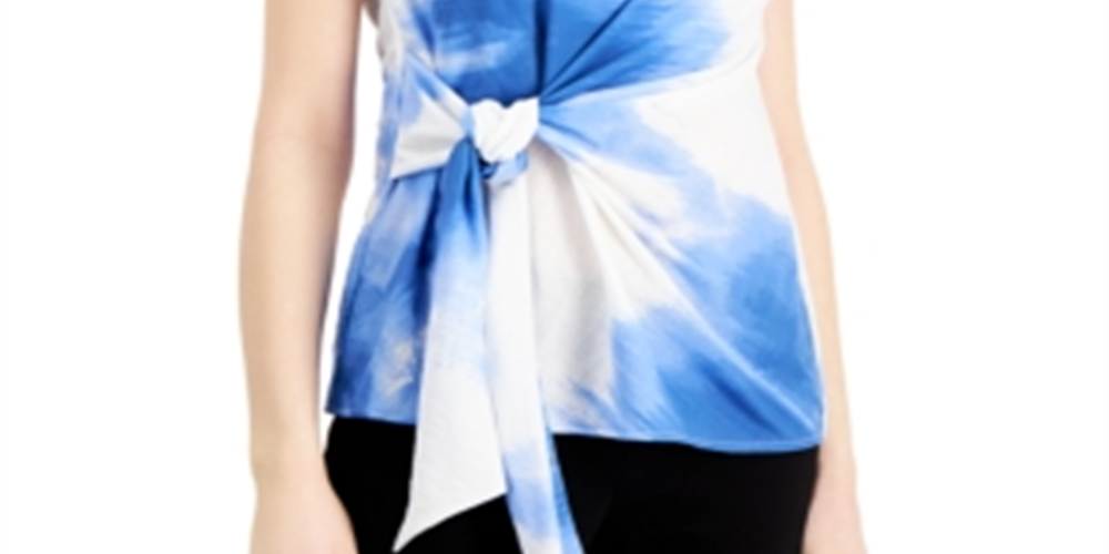 Alfani Women's Side Tie Printed Top Blue Size Small