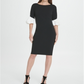 DKNY Women's Bell Sleeve Jewel Neck Below the Knee Body Con Formal Dress Black Size 16