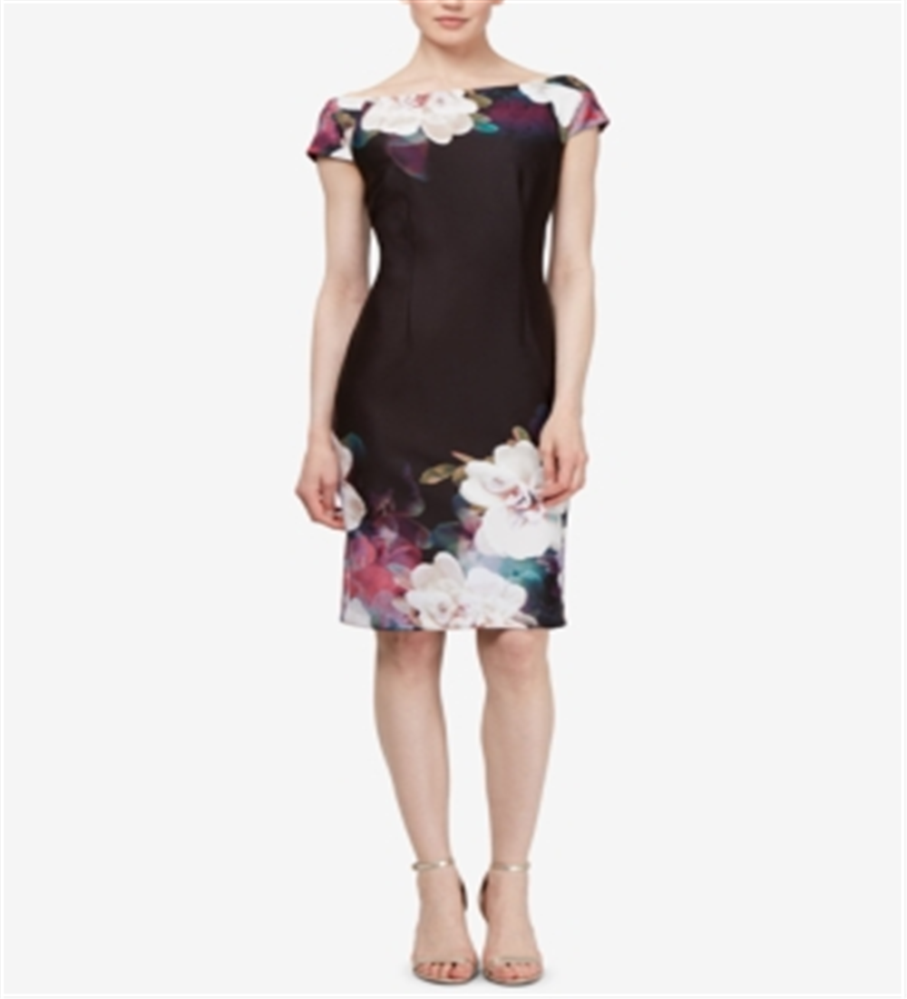 SL Fashions Women's Floral Scuba Dress Black Size 10