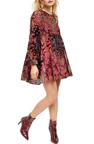 Free People Women's Long Sleeve Above the Knee Empire Waist Dress Red Size Medium