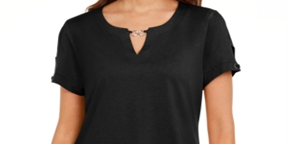 Karen Scott Women's Keyhole T-Shirt Black Size Small