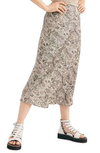 Free People Women's Printed Tea Length Pencil Skirt Gray Size 2