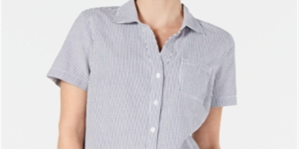 Karen Scott Women's Cotton Seersucker Shirt Blue Size XX-Large