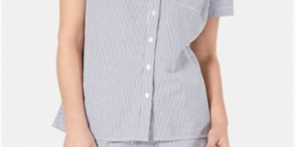Karen Scott Women's Cotton Seersucker Shirt Blue Size XX-Large