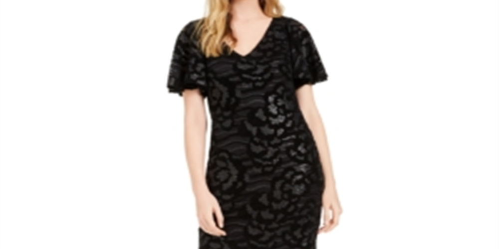 Calvin Klein Women's Short Sleeve Knee Length Body Con Evening Dress Black Size 6