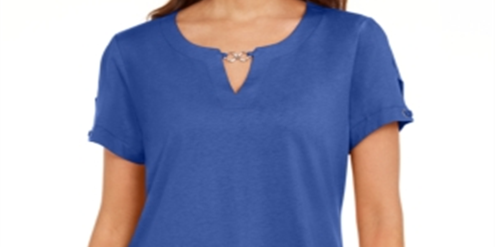 Karen Scott Women's Keyhole T-Shirt Blue Size Small