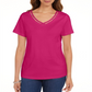Karen Scott Women's Cotton Open Trim V Neck T-Shirt Pink Size Small