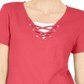Karen Scott Women's Lace up Layered Look Top  Pink Size Medium