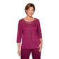 Alfred Dunner Women's Tunics Lace Yoke Three Quarter Sleeve Top Wine Size Petite M