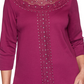 Alfred Dunner Women's Tunics Lace Yoke Three Quarter Sleeve Top Wine Size Petite M