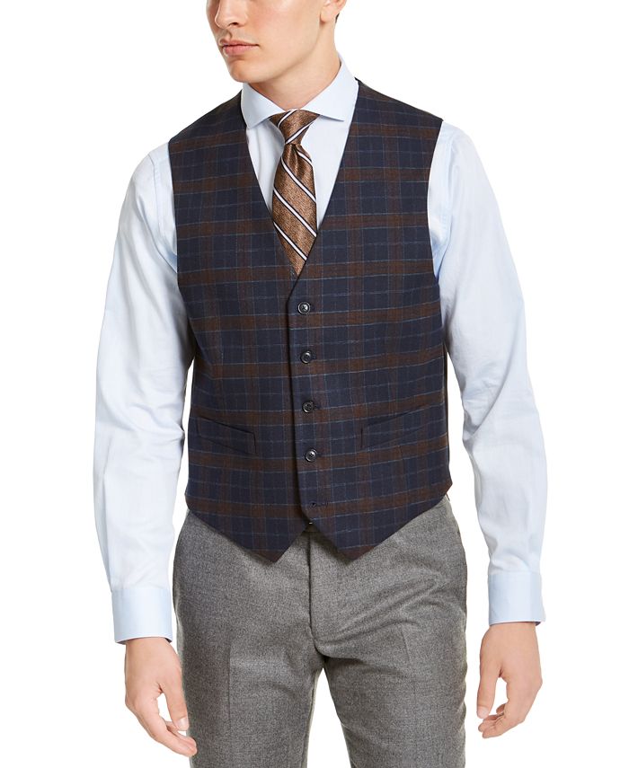 Tommy Hilfiger Men's Modern Fit THFlex Stretch Plaid Vest Blue Size Large