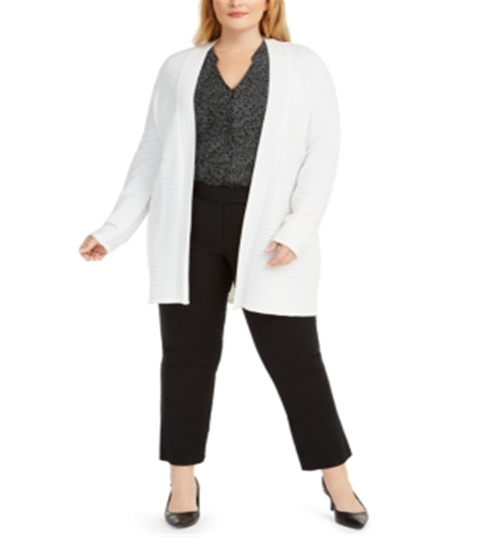 Alfani Women's Open Front Knit Cardigan Sweater White Size 0X