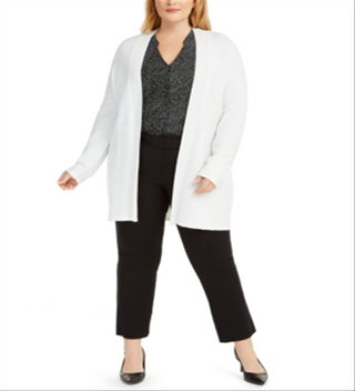 Alfani Women's Open Front Knit Cardigan Sweater White Size 0X
