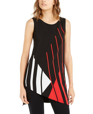 Alfani Women's Asymmetrical Geo Print Tunic Top Black Size Small