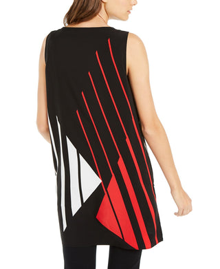 Alfani Women's Asymmetrical Geo Print Tunic Top Black Size Small