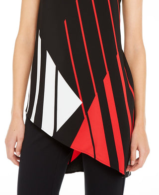 Alfani Women's Asymmetrical Geo Print Tunic Top Black Size Small