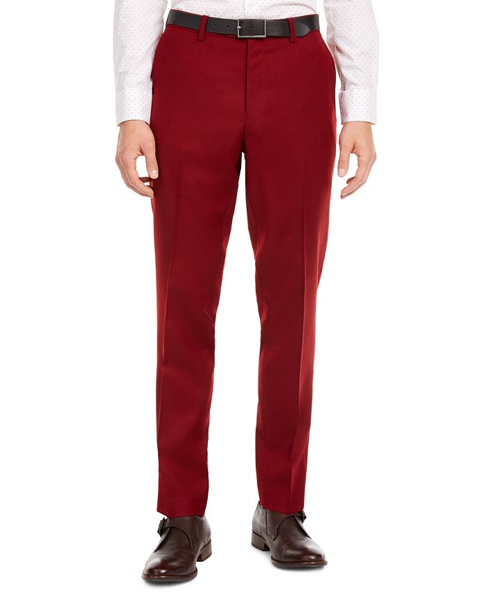 Bar III Men's Slim Fit Flat Wool Stretch Dress Pants Red Size 30X30