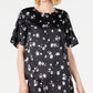 Alfani Women's Floral Print Satin Smocked Shoulder Top Black Size XX-Large