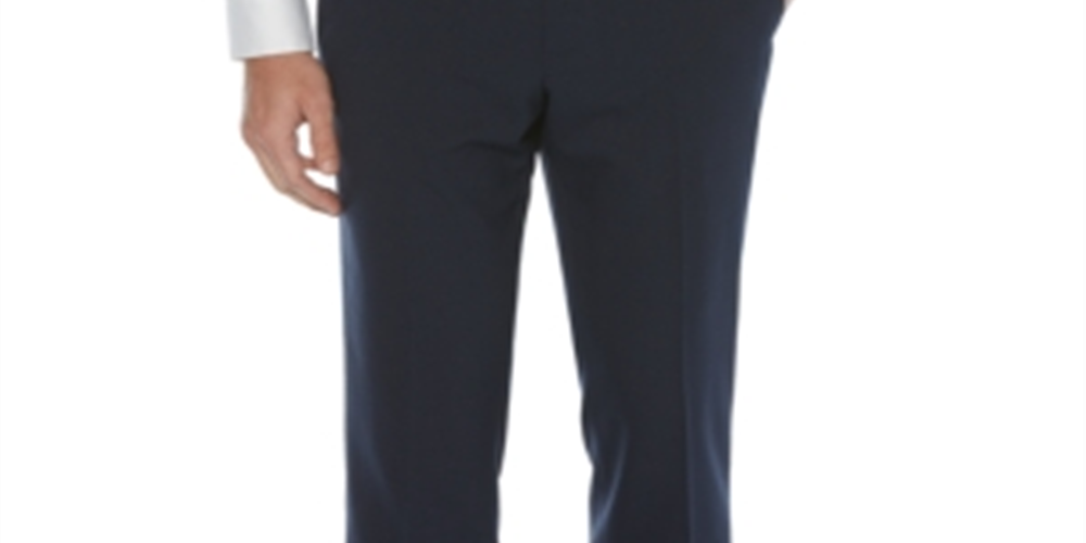 Perry Ellis Men's Modern Fit Non Iron Performance Stretch Textured Check Dress Pants Navy Size 40X32