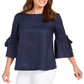 Charter Club Women's Linen Lantern Sleeve Top Blue Size Petite S