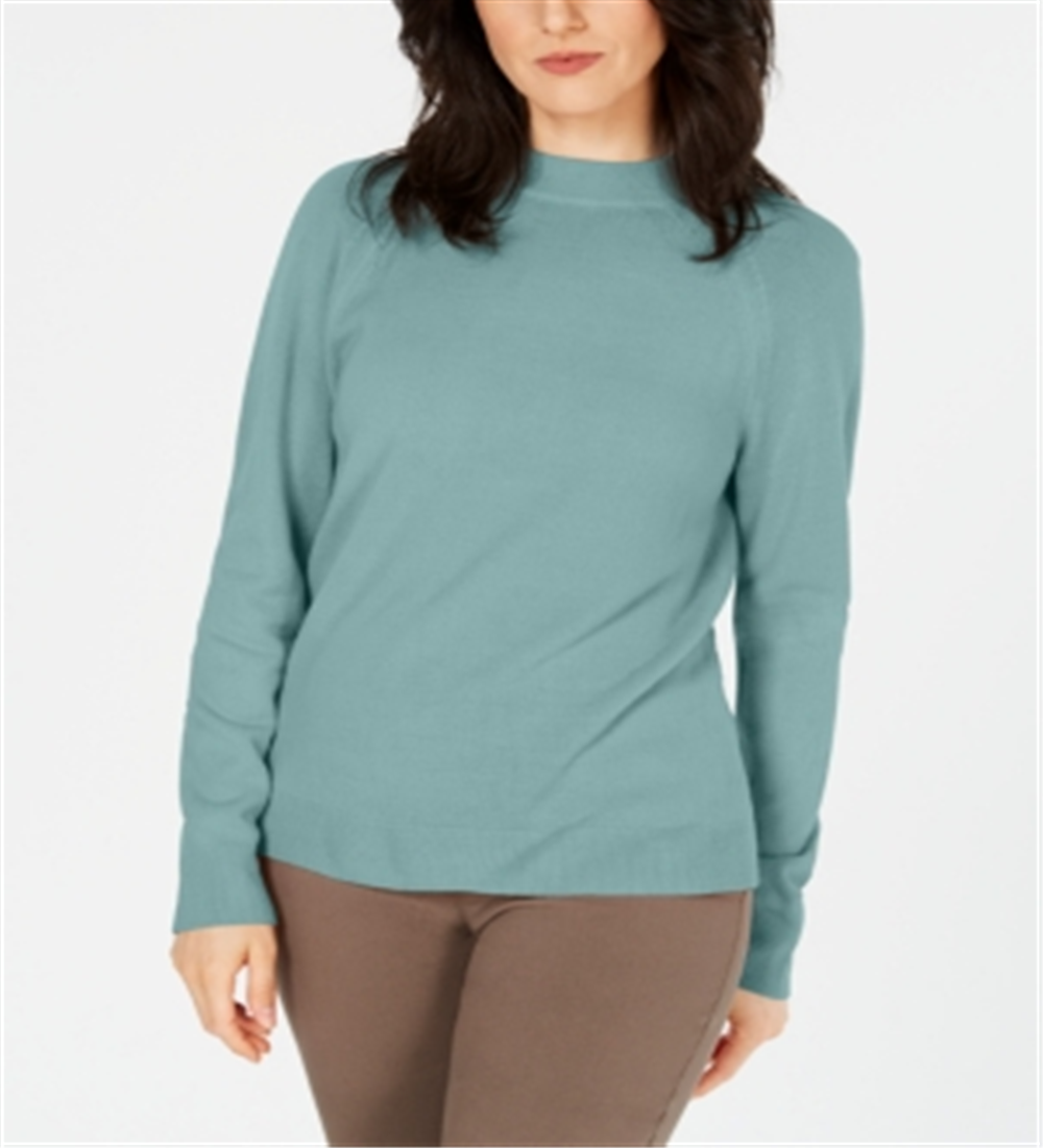 Karen Scott Women's Zip Back Mock Neck Sweater Green Size X-Small